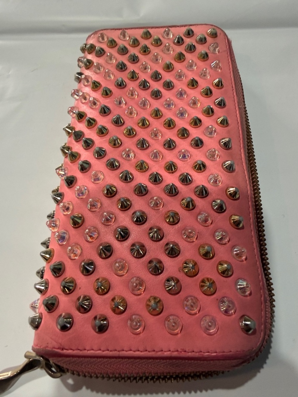 Pink Christian Louboutin Studded Zip-Around Wallet